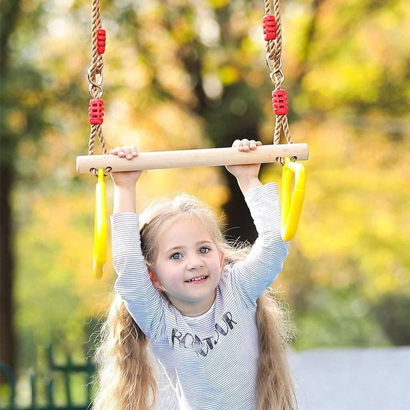 Morwealth Multifunktions Kinderholz Trapeze Schaukel mit Kunststoffringen Turnringe Ringe zum Aufhän