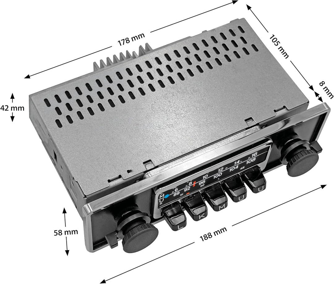 Blaupunkt Frankfurt Stereo, 1-DIN Autoradio, Oldtimer-Design mit schwarzer Metallfront und Chromrahm