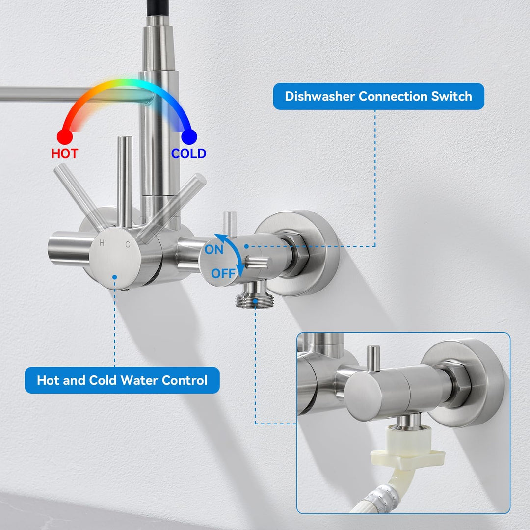 Wasserhahn Küche Wandmontage mit 3/4 Zoll Anschluss, Küchenarmatur Wand für Geschirrspüler/Waschmasc