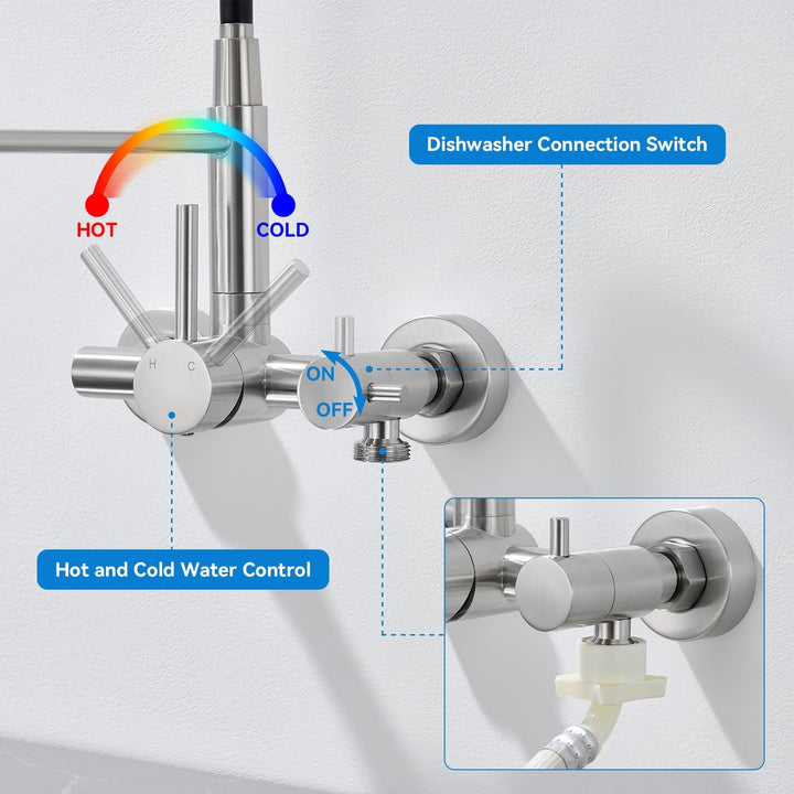 Wasserhahn Küche Wandmontage mit 3/4 Zoll Anschluss, Küchenarmatur Wand für Geschirrspüler/Waschmasc