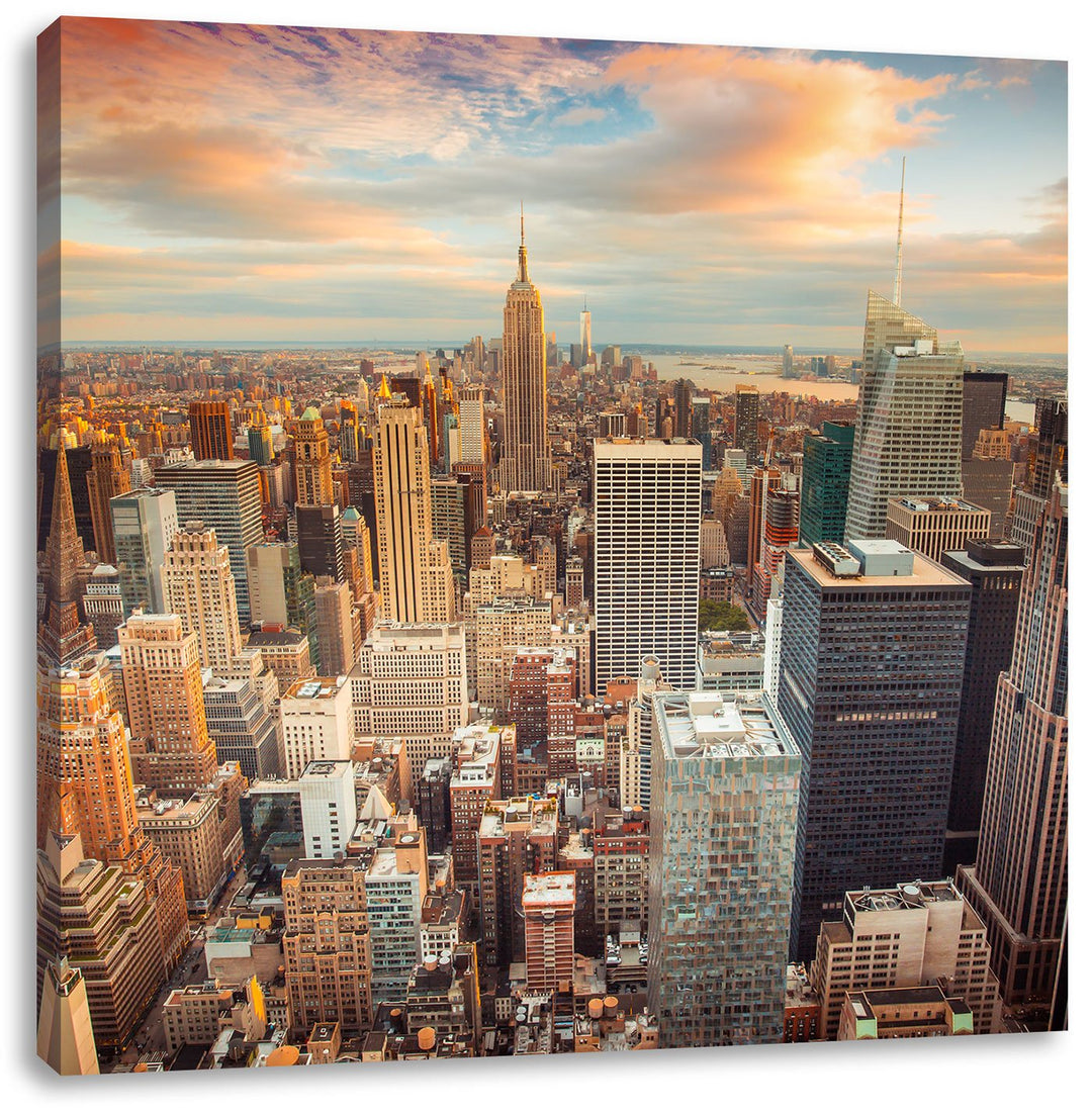 Skyline von New York, Format: 70x70 auf Leinwand, XXL riesige Bilder fertig gerahmt mit Keilrahmen,