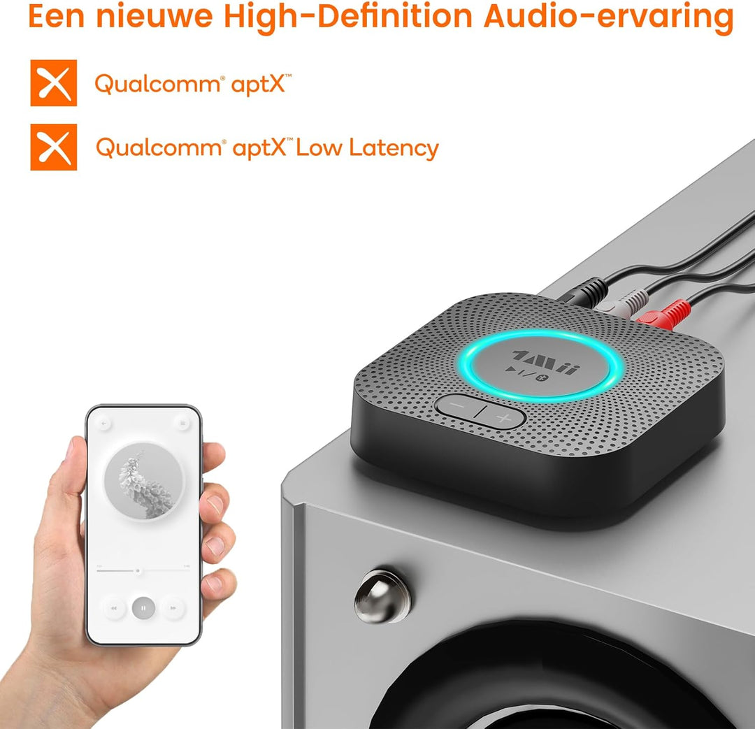 1Mii B06S Bluetooth Audio Adapter, HiFi Wireless 5.2 Empfänger, Lautstärkeregelung, aptX HD & Low La