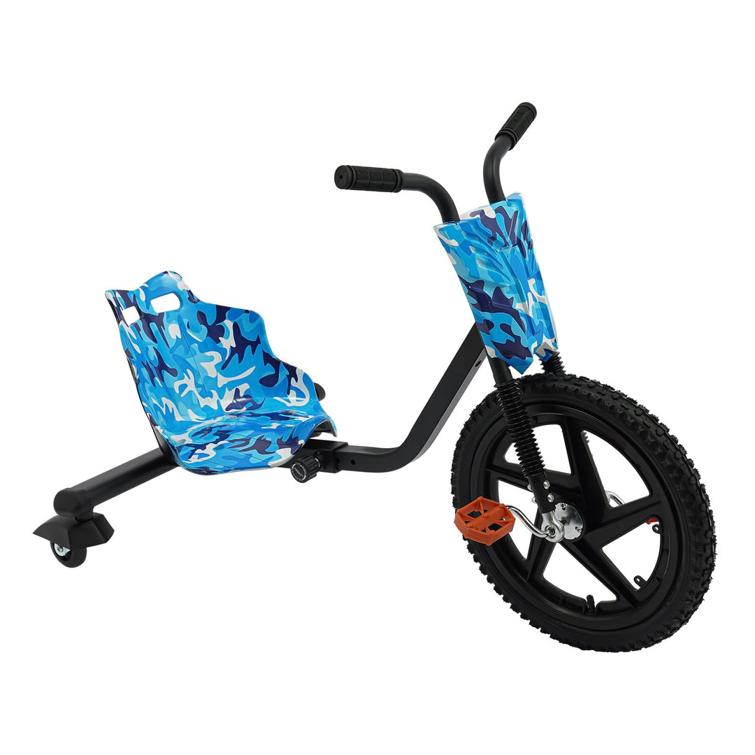 Pedal Drift Scooter für Kinder, Blau Tarnmuster Design, Leuchtende Hinterräder & Verstellbare Länge