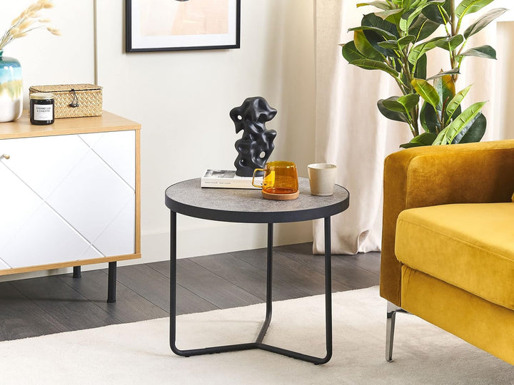 Runder, kleiner Couchtisch in Betonoptik grau / schwarz ⌀ 50 cm Melody