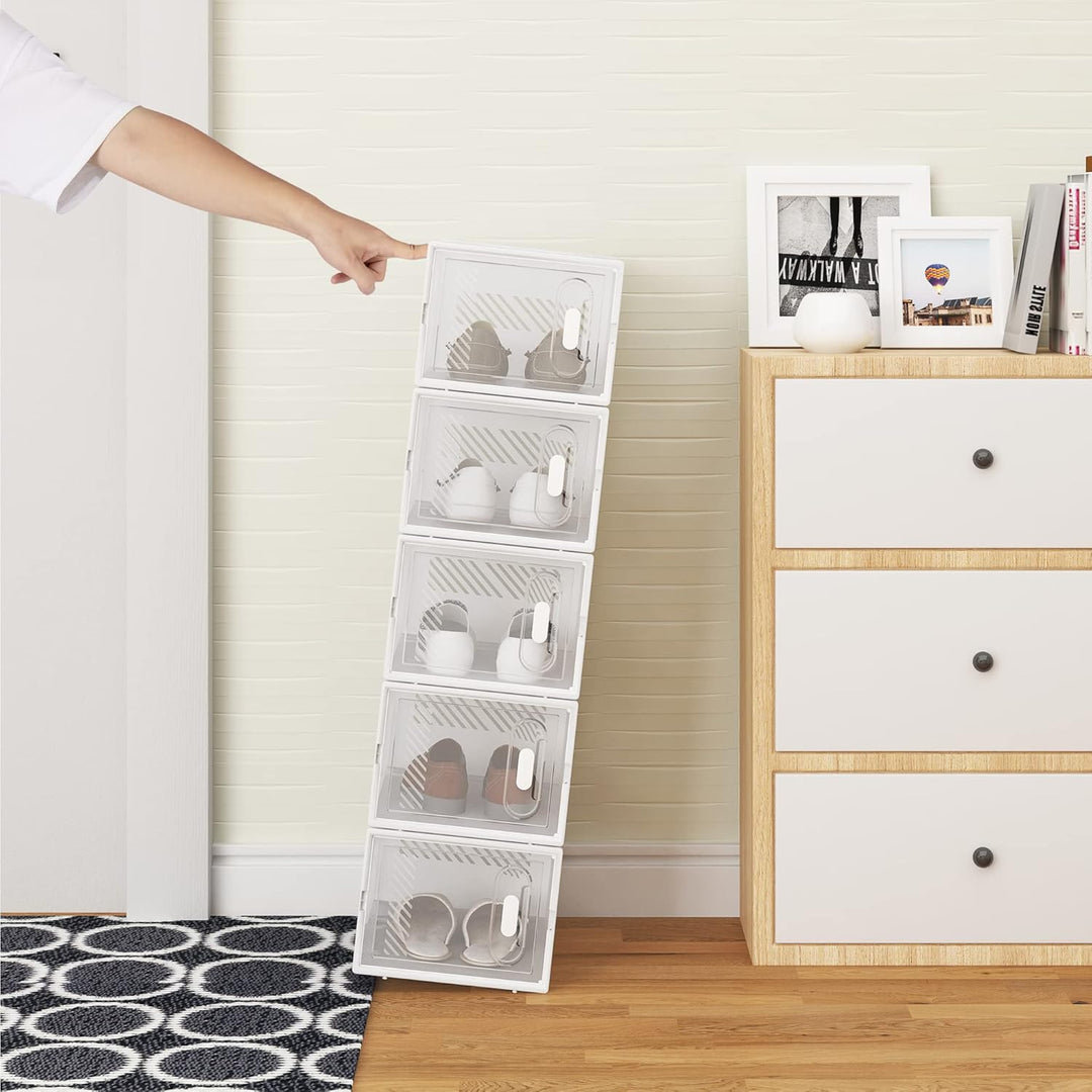 WOLTU Schuhregal mit 12 stapelbaren Schuhboxen Schuhschrank Regalsystem mit Magnetverschluss Steckre