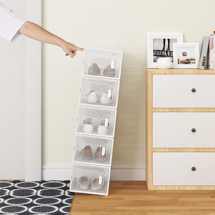 WOLTU Schuhregal mit 18 stapelbaren Schuhboxen Schuhschrank Regalsystem mit Magnetverschluss Steckre