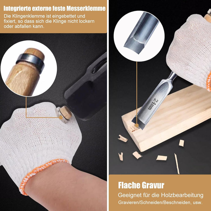 4 Stück Holz Meissel Set, Stechbeitel Rund Gebogen Hohlbeitel Werkzeuge Set, CR-V Stahl halbkreisför