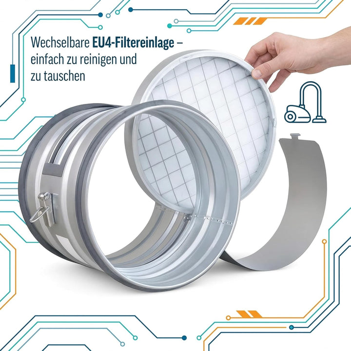 Easy Act Grobstaubfilter rund Ø 125 mm für Zuluft, Rohrfilter aus verzinktem Stahl zur Grobpartikel-