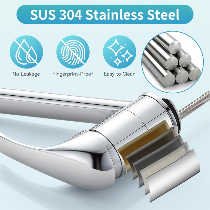 Rehomthy Wasserhahn Küche, Küchenarmatur 360° Schwenkbar, Einhebel Mischbatterie Küche, Spültischarm