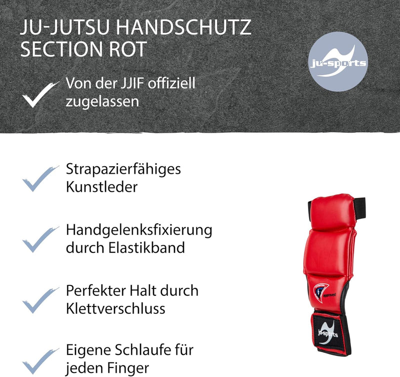 Ju-Sports Handschutz Ju Jutsu Section - rot, PU I Wettkampf Handschoner für Kampfsport mit Klettvers