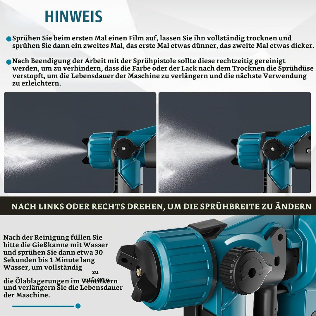 Akku Farbspritzgerät kompatibel mit Makita 18V Akku, Akku farbsprühsystem mit 1000ml Farbbehälter, 5