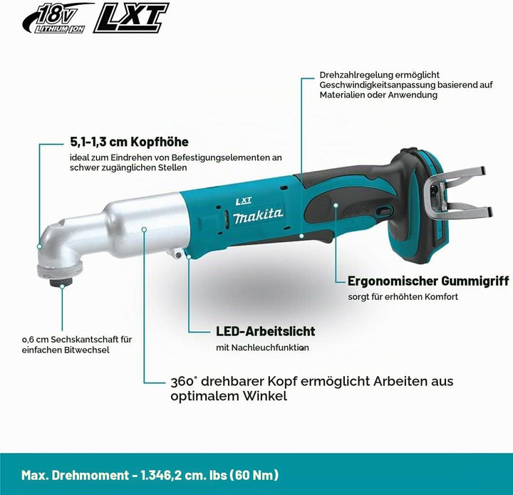 Makita DTL061Z Akku-Winkelschlagschrauber 18 V (ohne Akku, ohne Ladegerät), (L x B x H) 387 x 78 x 1
