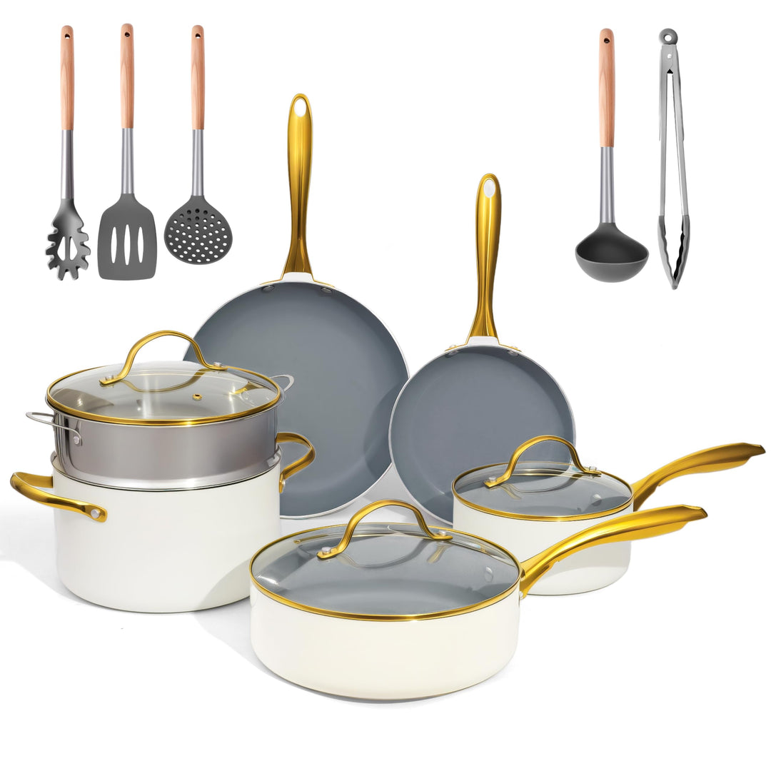 Keramik KochSet, gesund, Töpfe und Pfannen Set mit Deckel, antihaftbeschichtet(ohne PFAS, PFOA),Küch