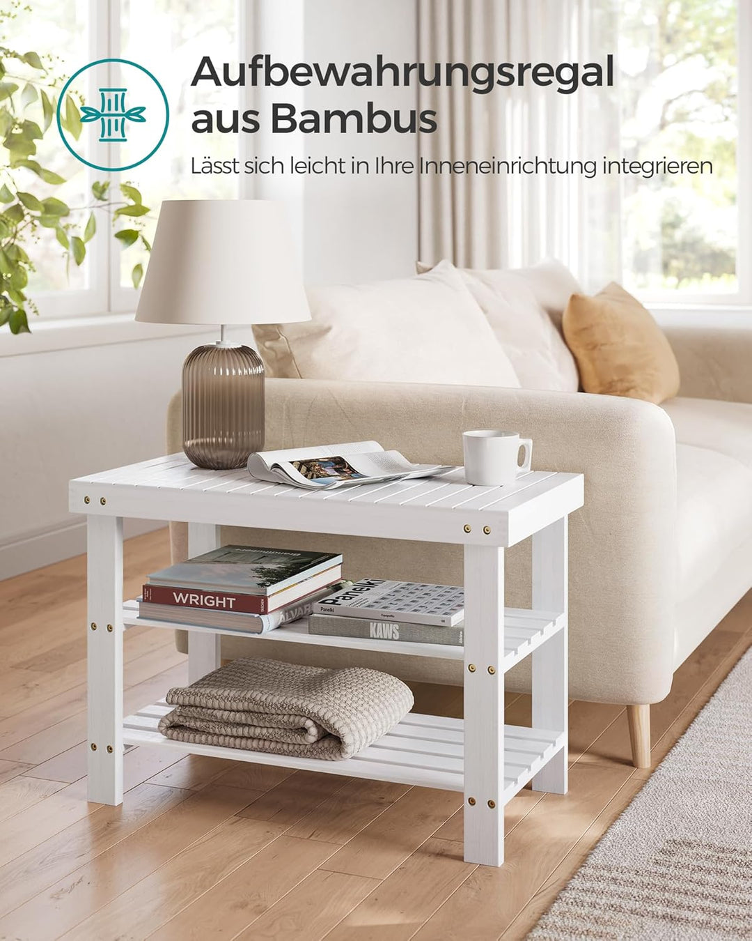 SONGMICS Schuhbank, Schuhregal mit 3 Ebenen, Schuhablage aus Bambus, bis 130 kg belastbar, 28,7 x 70