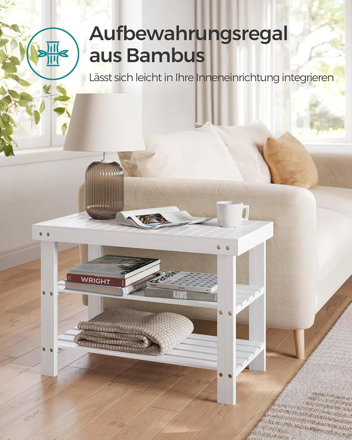 SONGMICS Schuhbank, Schuhregal mit 3 Ebenen, Schuhablage aus Bambus, bis 130 kg belastbar, 28,7 x 70