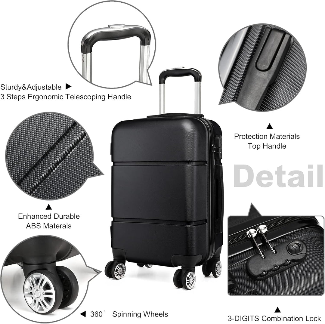 KONO Reisekoffer Handgepäck Koffer mit Rollen Hartschale Trolley 55x38x22cm 33 Liter Leichtgewicht A