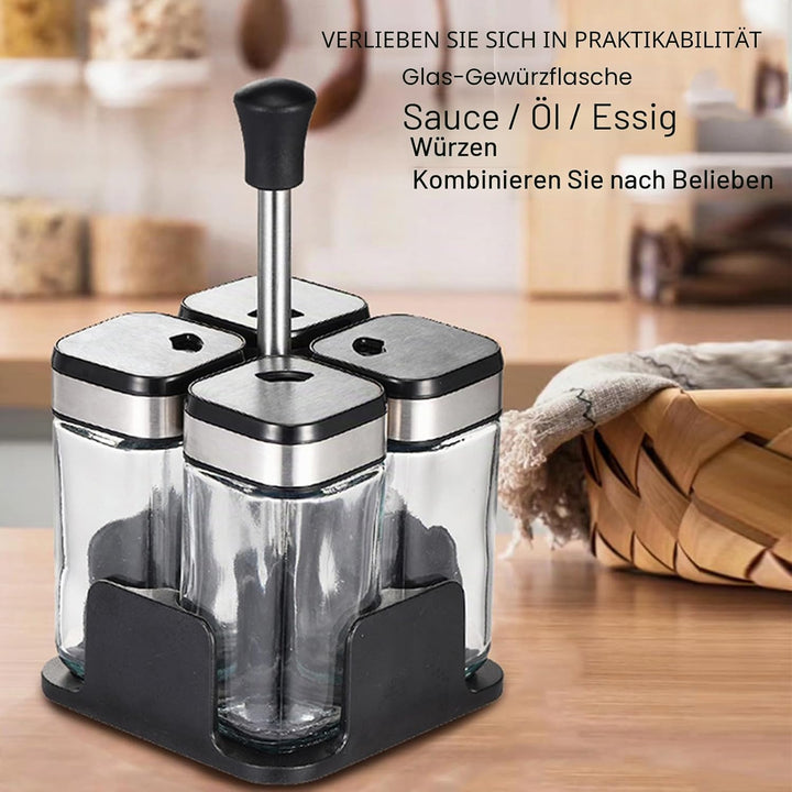 Gewürzflasche Glas Dispenser, versiegelt und feuchtigkeitsfest, Kapazität 200ml Cruets mit 360° dreh