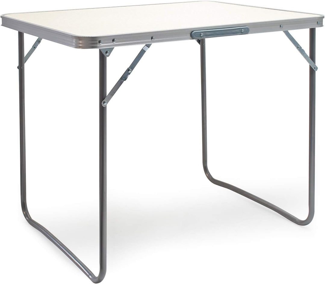 Wiltec Campingtisch klappbar 80x60cm mit weisser Tischplatte aus MDF und Aluminium Rahmen Klapptisch