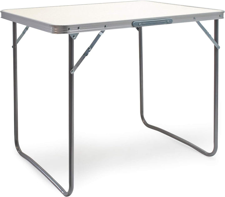 Wiltec Campingtisch klappbar 80x60cm mit weisser Tischplatte aus MDF und Aluminium Rahmen Klapptisch