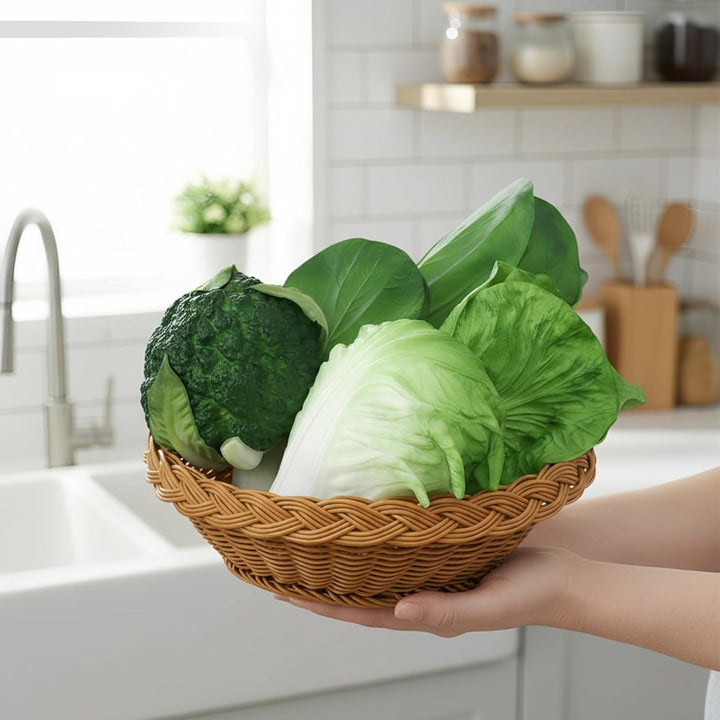 Woration Grün Künstlich Gemüse Satz Lebensecht Kopfsalat Brokkoli Kohl PU Lebensmittel Modell Dekora