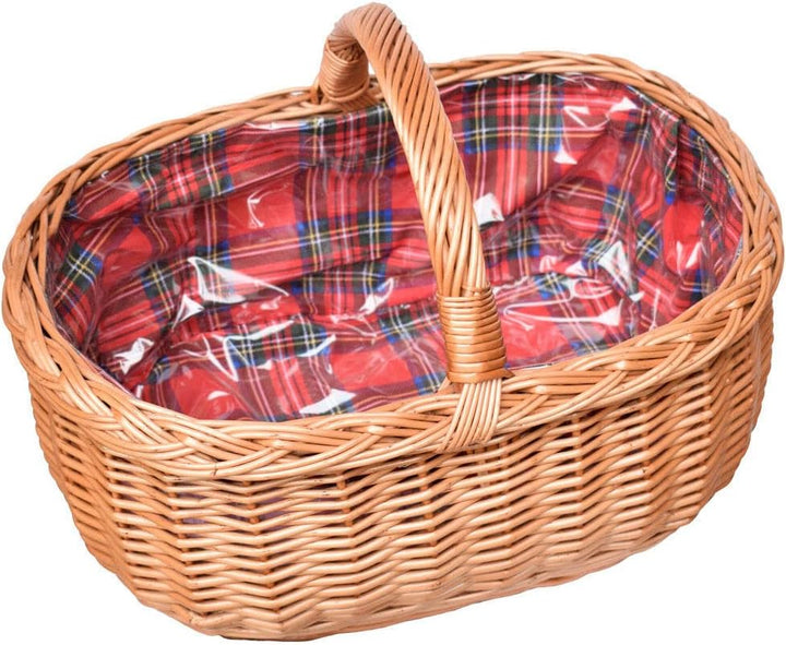 Ovaler Weidenkorb mit Henkel und Stoffeinsatz – Handgefertigter Einkaufskorb aus Naturmaterial, 45cm
