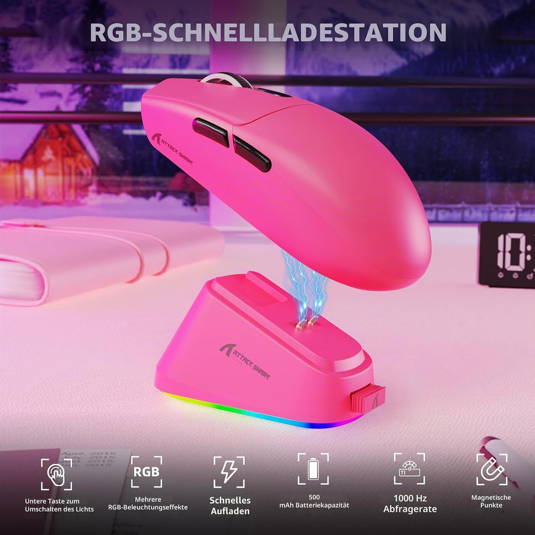 MAMBASNAKE x ATTACK SHARK G3PRO Gaming-Maus mit Magnetischer Ladestation, BT/2.4G Wireless/Kabel, Pi