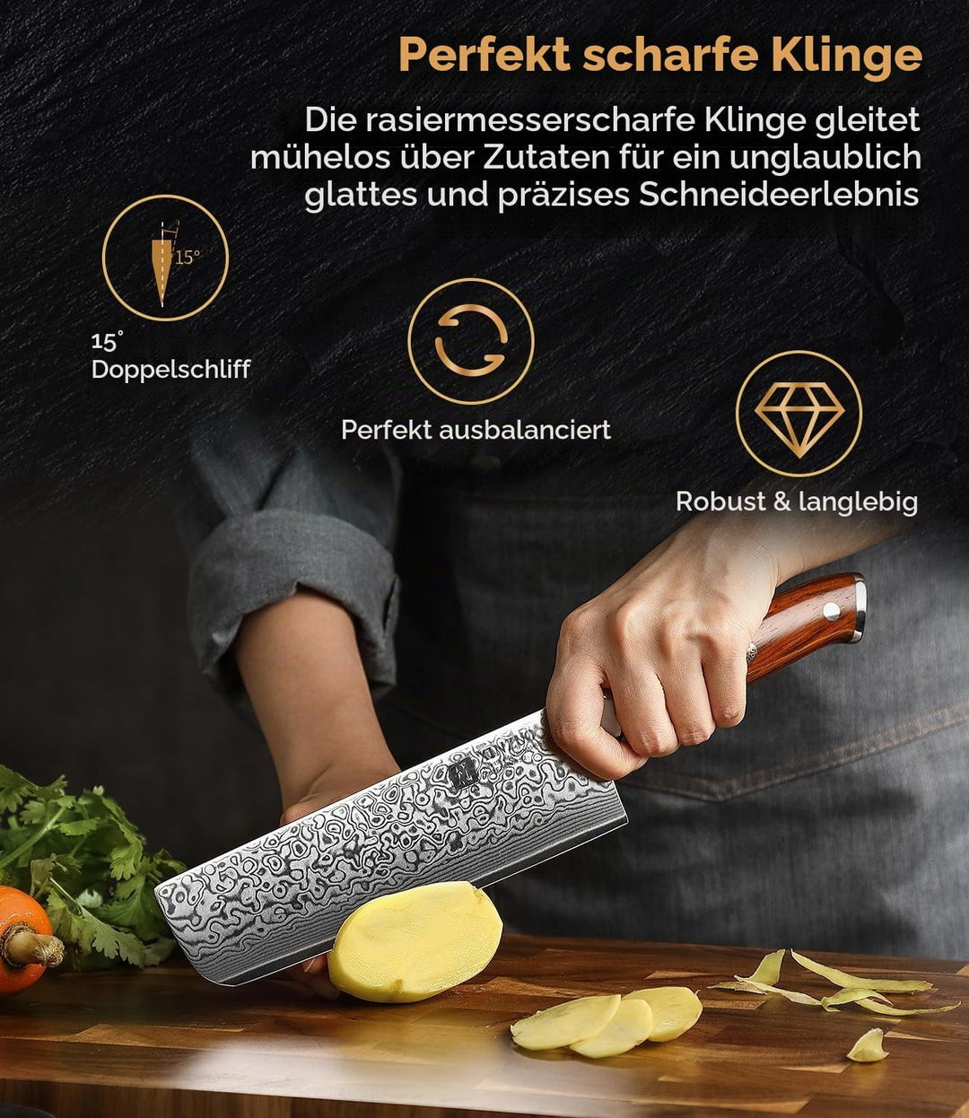 XINZUO 18.5cm Damaskus Nakirimesser, scharf Küchenmesser 67 Schichten Damaststahl profi Kochmesser C