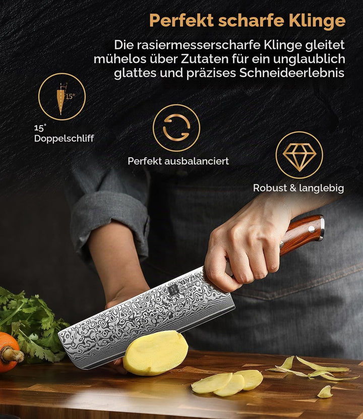 XINZUO 18.5cm Damaskus Nakirimesser, scharf Küchenmesser 67 Schichten Damaststahl profi Kochmesser C