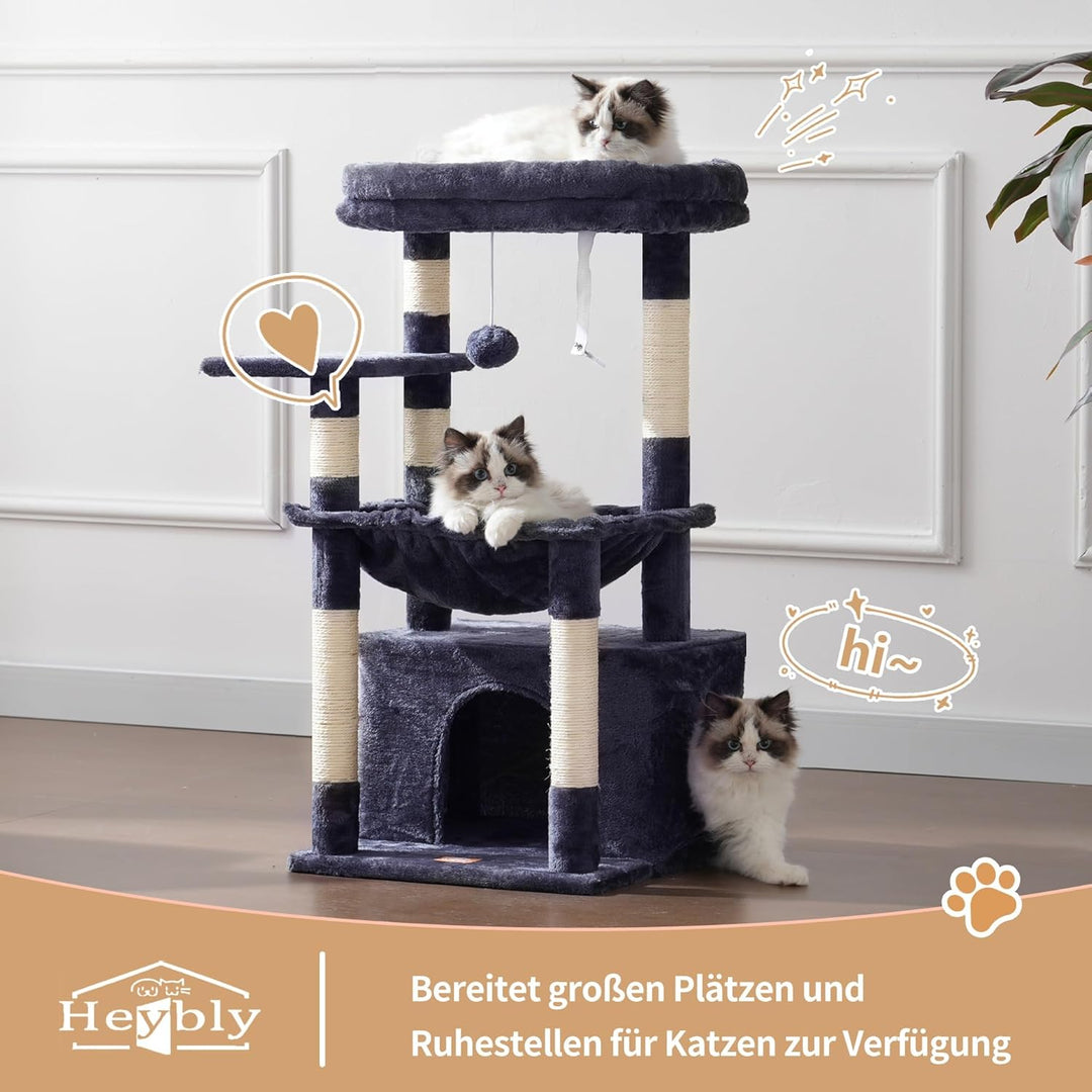 Heybly Kratzbaum, Katzenbaum mit Extra Grossem, Weichem Katzenkorb, Katzenkratzbaum mit Geräumigem K