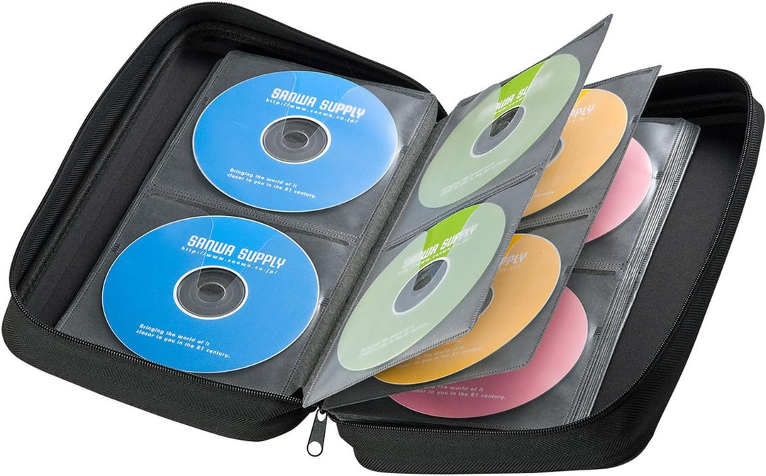 SANWA CD Tasche 104 Kapazität, Tragbare CD/DVD/Blu-ray Aufbewahrung mit Reissverschluss und Griff, H