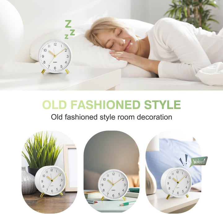 YouJabz Analoger Wecker, Super Silent Non Ticking mit Nachtlicht, Batteriebetrieben, Modischer Runde