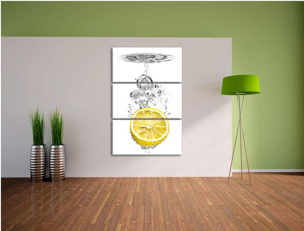 ins Wasser gefallene Zitrone schwarz/weiss 3-Teiler Leinwandbild 120x80 Bild auf Leinwand, XXL riesi