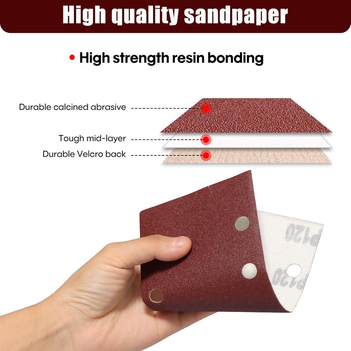 SHALL-120 Schleifblätter, rechteckig, 93 x 185 mm, Schleifpapier, 8 Löcher, Klett-Schleifpads, versc