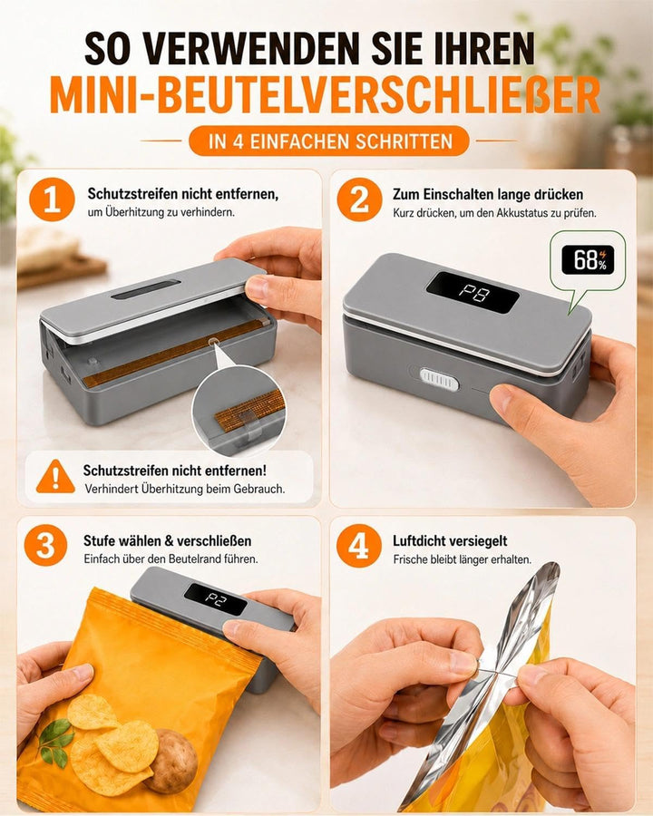 Pro Mini-Folienschweissgerät 8-Stufen,Upgraded Tragbarer Bag Sealer mit LED-Countdown, Integriertem
