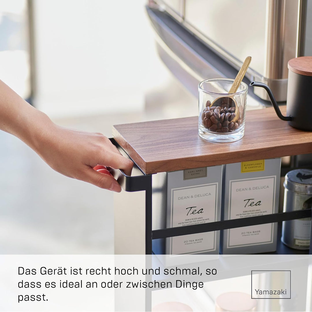Yamazaki 3628 TOWER Nischenwagen mit Griff, schwarz, Stahl/Holz, Minimalistisches Design Schwarz Sin