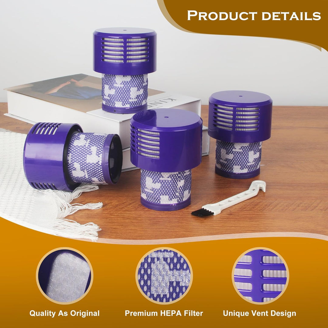 4er Pack Filter mit Reinigungsbürste, Geeignet für Dyson V10, Cyclone Series, Absolute, V10 Animal,