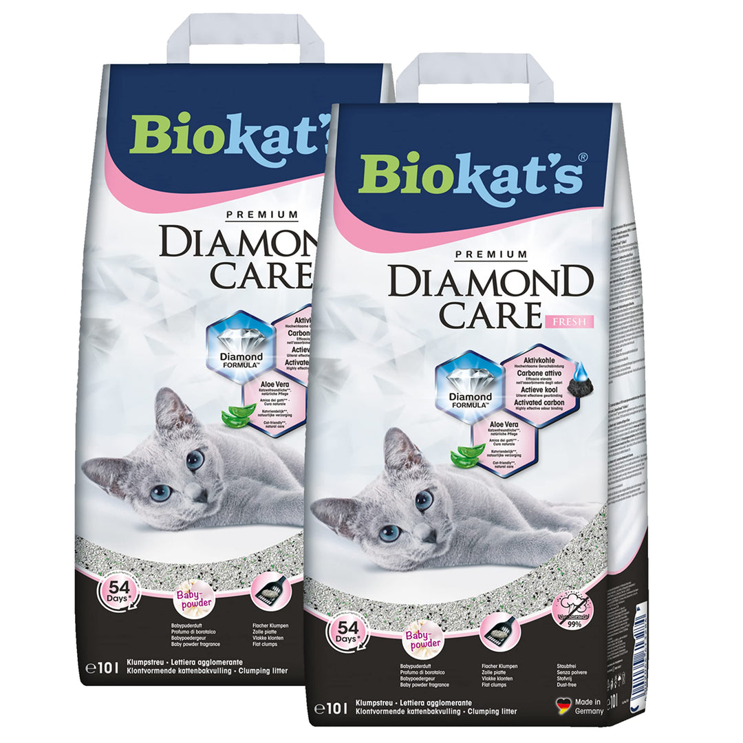 Biokat's Diamond Care Fresh Katzenstreu mit Babypuder-Duft - 2 Sack (2 x 10 L) 10 l (2er Pack), 10 l