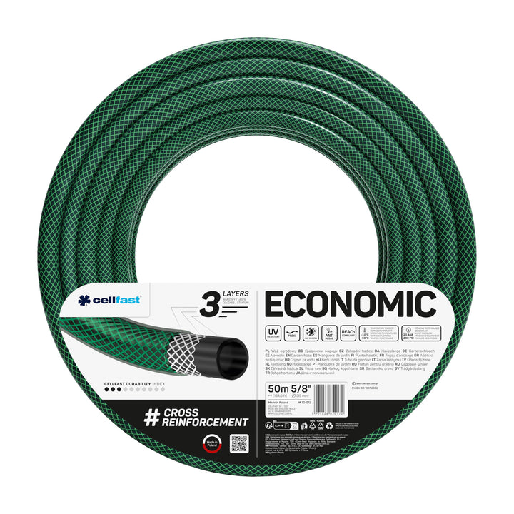 Cellfast 10-012 Gartenschlauch Economic, 5/8" x 50 m, 3-lagiger Grün 0.422 x 0.422 x 0.1 cm, Grün 0.