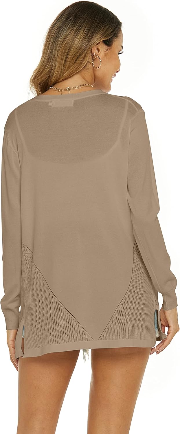 Ietaoo Damen Strickjacke Sommer Cardigan Elegant Lang Jacke Leichte Langarm Offene Strickjacke Somme