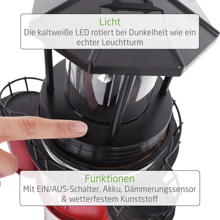 Westerholt Solar Leuchtturm Roter Sand mit rotierendem Led-Reflektor 50 cm