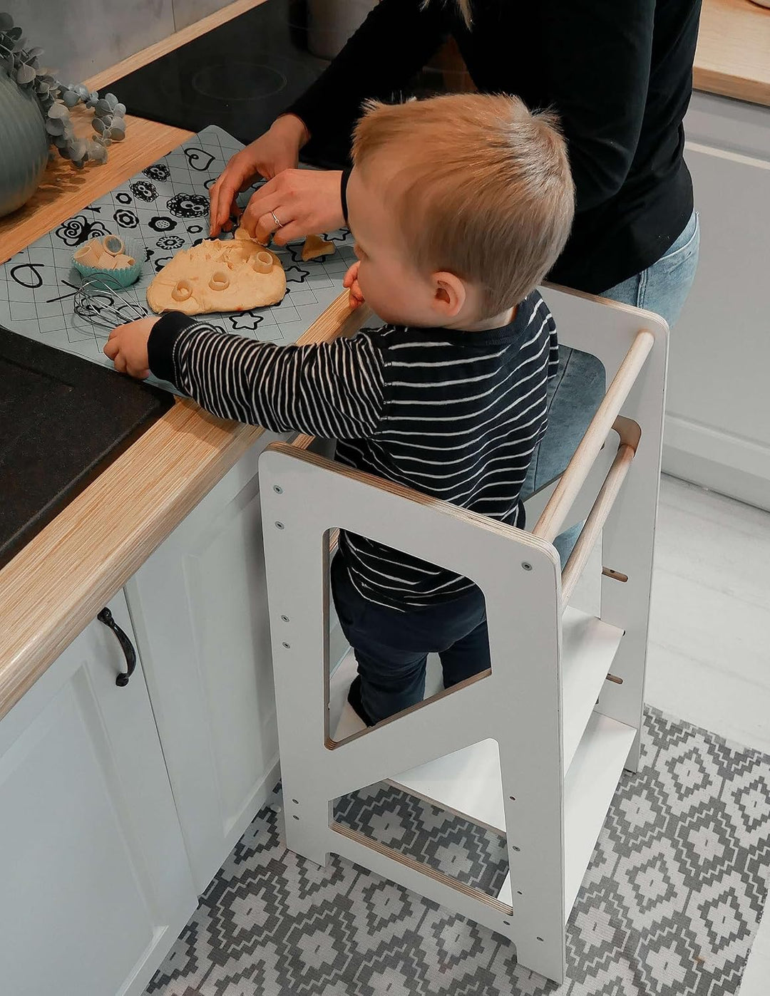 Montessori Lernturm für Kinder | Lernstuhl ab 1 Jahr | Learning Tower | Tritthocker mit 2 Stufen & v