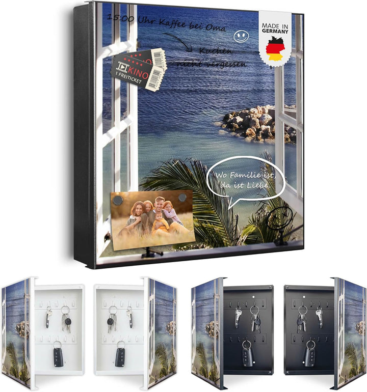 banjado Grosser Schlüsselkasten Glas - Schlüsselbox 30x30cm mit 50 Haken - Schlüsselkasten modern fü