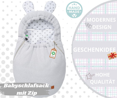 Mikos Einschlagdecke Babyschale Herbst Winter, Baby Fusssack mit Zip 100% Baumwolle GOTS Zert. Stric