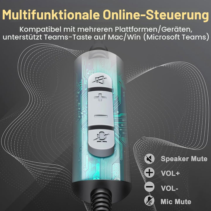 Wantek USB Headset mit Mikrofon für PC Laptop,Einstellbare Noise Cancelling Business Office Headsets