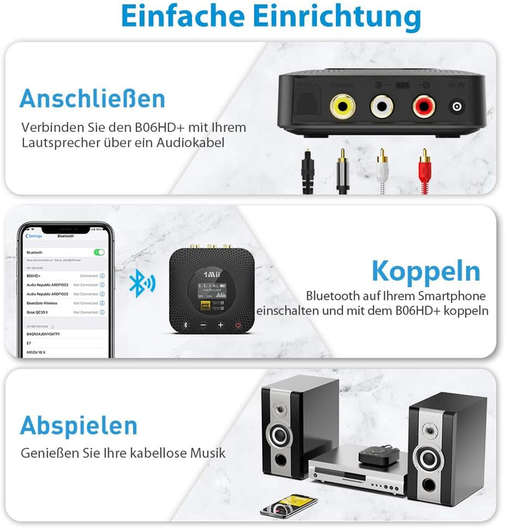 1Mii B06HD+ Hi-Res Bluetooth 5.1 Musik Empfänger für Stereoanlage mit LDAC, HiFi Bluetooth Adapter m