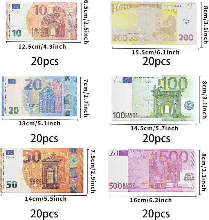 Spielgeld Set, 120 Blätter Spielgeld Euro Scheine Nennwert 10/20/50/100/200/500, Spiel Geld, Geeigne