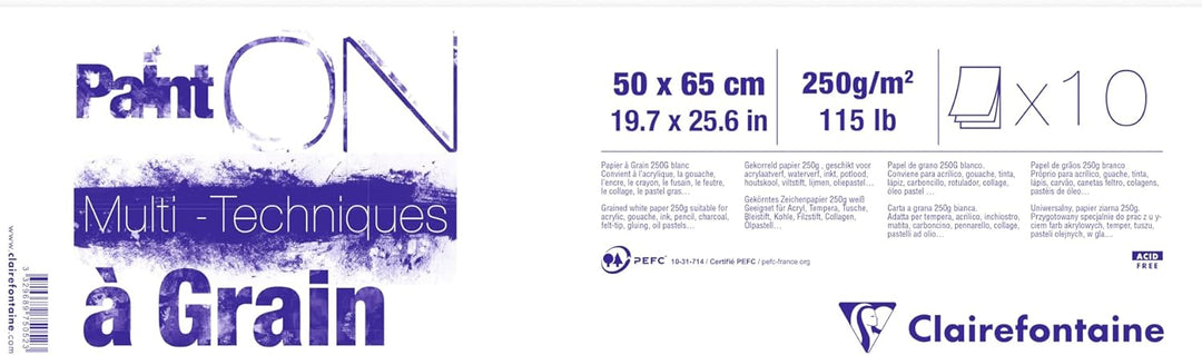 Clairefontaine 975052C PaintOn Mappe (mit 10 Bögen, 2 Körnungen, 250 g, hochqualitativ, 50 x 65 cm,