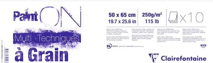 Clairefontaine 975052C PaintOn Mappe (mit 10 Bögen, 2 Körnungen, 250 g, hochqualitativ, 50 x 65 cm,