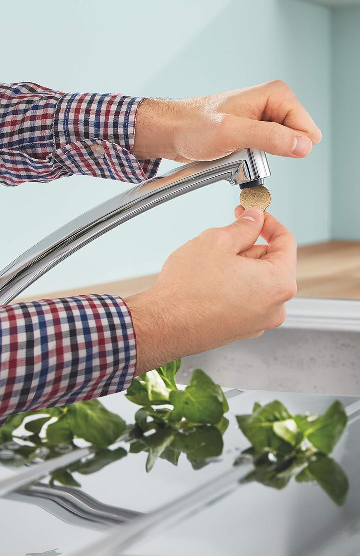 GROHE BauEco - Einhand-Spültischbatterie (flacher Auslauf, Schwenkbereich 140°, Einlochmontage), chr