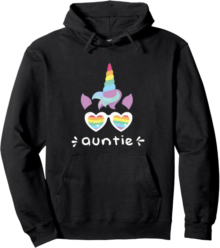 Unicorn Auntie - Aunt Gifts - Funny & Cute Rainbow Unicorn Pullover Hoodie